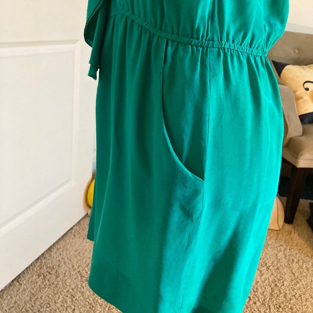 Greylin Silk Ruffle Racerback Dress Emerald - Picture 5 of 7